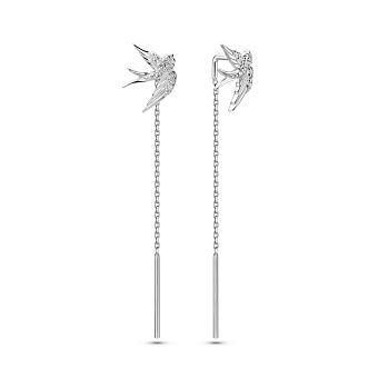 Фото Золотые серьги-протяжки Ласточки с бриллиантами (арт. 2190414202)