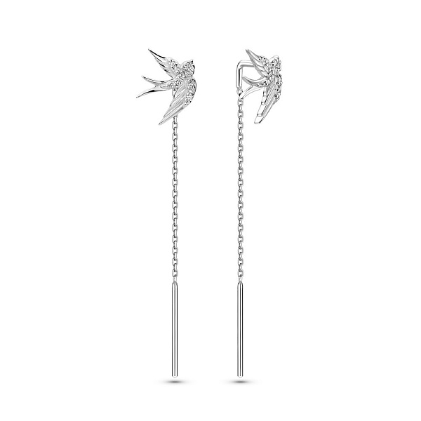 Золотые серьги-протяжки Ласточки с бриллиантами (арт. 2190414202) – изображение 1