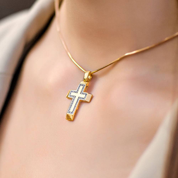 Золота підвіска-хрестик з фіанітами (арт. 440334ж) – зображення 2