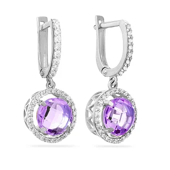 Сережки золотые с аметистом и фианитами (арт. 110265Пба)