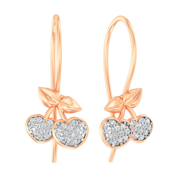 Дитячі золоті сережки «Вишеньки» з фіанітами (арт. 110488) – зображення 1