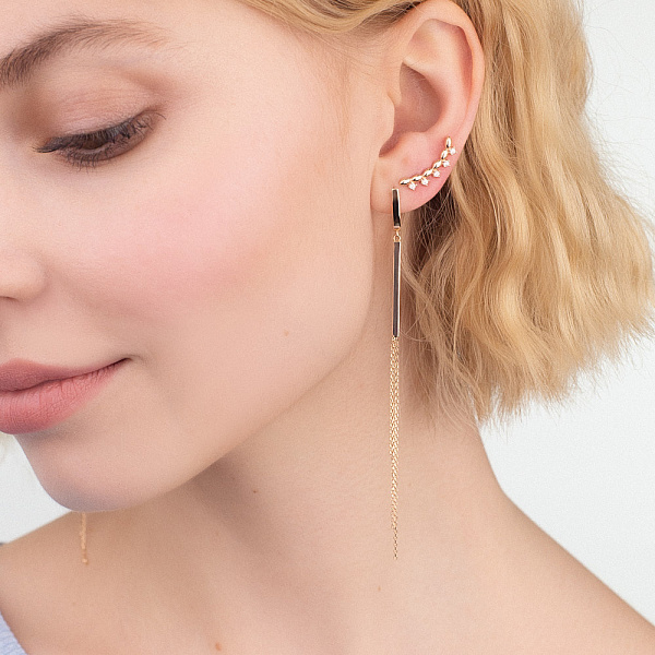 Золотые серьги-пусеты с фианитами  (арт. 109225) – изображение 3