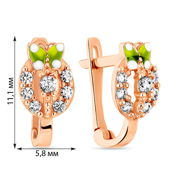 Детские сережки из золота с эмалью и фианитами (арт. 103216) – изображение 2