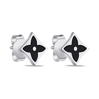 Серебряные серьги-пусеты с черной эмалью (арт. 7518/6566еч)