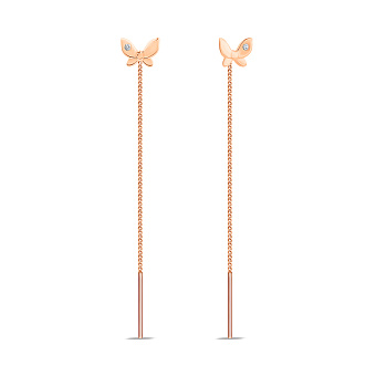 Фото Серьги-протяжки Бабочки из золота с фианитами (арт. 109914)