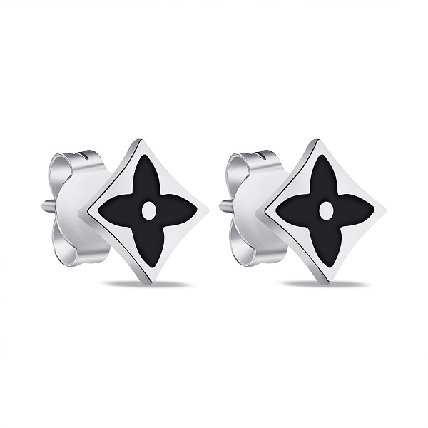 Серебряные серьги-пусеты с черной эмалью (арт. 7518/6566еч) – изображение 1