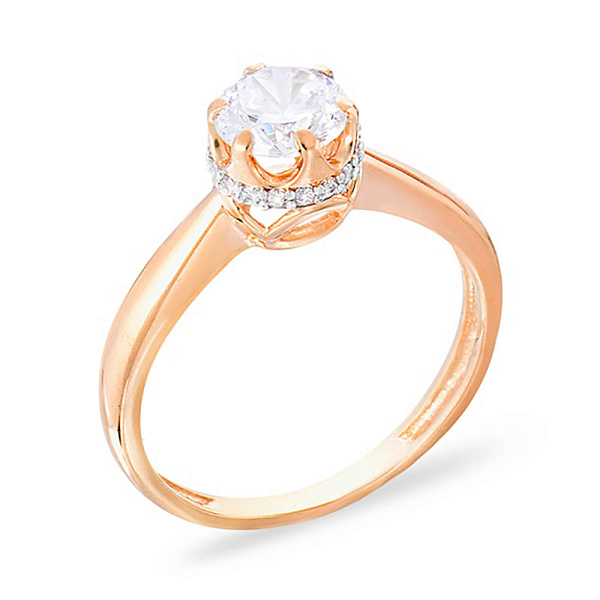 Помолвочное кольцо из красного золота с фианитами (арт. 140402) – изображение 1