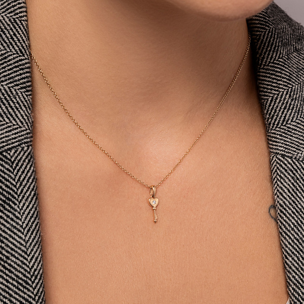 Кулон з червоного золота Ключик від серця з діамантом (арт. П011150) – зображення 3