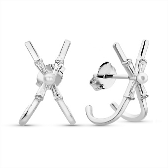 Серебряные серьги с жемчугом и фианитами (арт. 7518/7107жб)