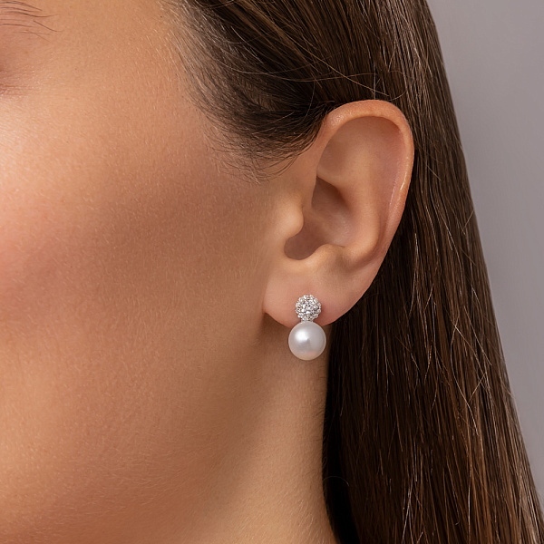 Срібні сережки з перлами та фіанітами (арт. 7502/2187219жб) – зображення 2