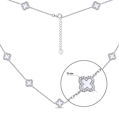 Колье из серебра Клевер с перламутром и фианитами (арт. 7507/1828/10п)