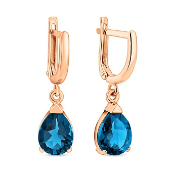 Сережки-підвіски з топазом лондон з червоного золота (арт. 110145Пл)