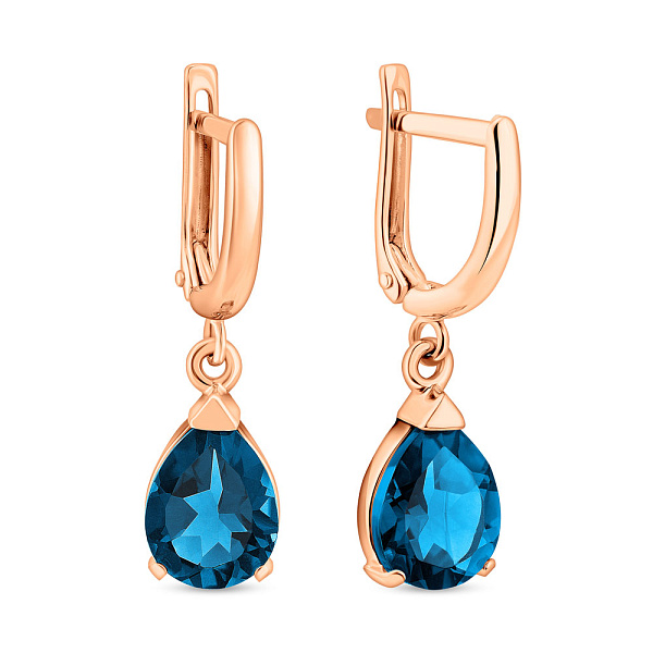 Сережки-підвіски з топазом лондон з червоного золота (арт. 110145Пл) – зображення 1