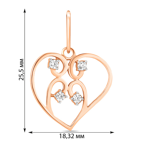 Кулон Сердце из красного золота с фианитами (арт. 422800) – изображение 2