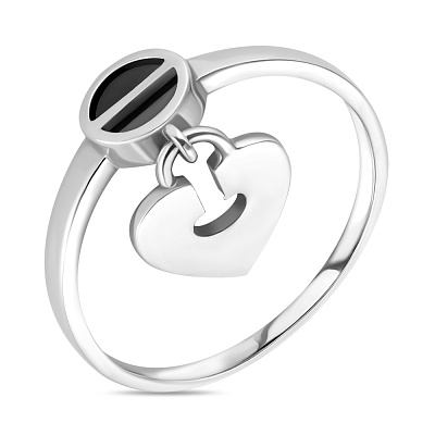 Золотое кольцо «Сердце» с ониксом  (арт. 154842бо)