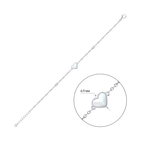 Серебряный браслет Сердце с перламутром и фианитами (арт. 7509/5184п) – изображение 2