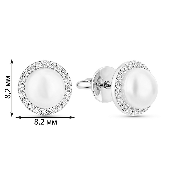 Пусети з білого золота з перлами і фіанітами (арт. 110194б) – зображення 2