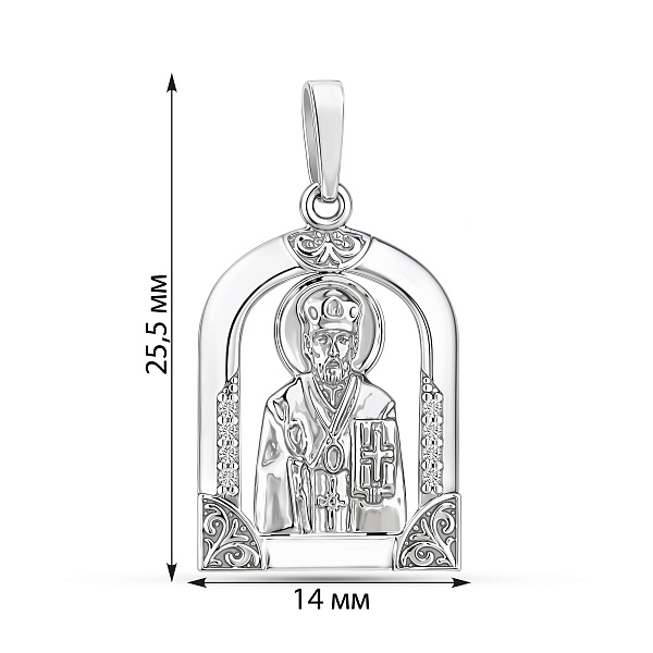 Ладанка из белого золота Николай Чудотворец с фианитами (арт. 440573б) – изображение 2