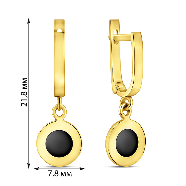 Сережки-підвіски з жовтого золота з оніксом (арт. 104182/1жо) – зображення 2
