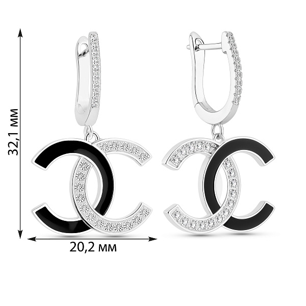 Серебряные серьги с эмалью и фианитами (арт. 7502/10090еч) – изображение 2