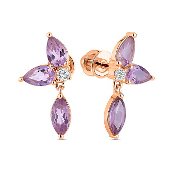 Золотые серьги с кварцем и фианитами (арт. 1101115ПфГ)