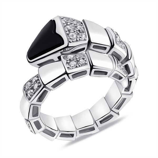 Кольцо из серебра с ониксом и фианитами (арт. 7501/6440о) – изображение 1