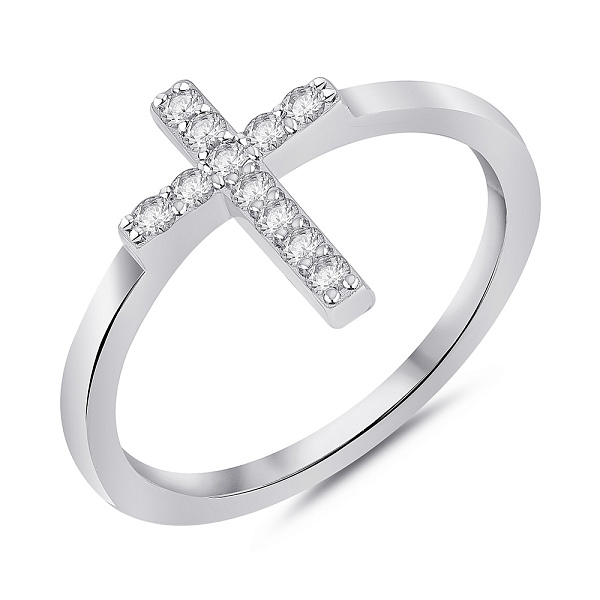 Срібна каблучка Хрестик з фіанітами (арт. 7501/8168) – зображення 1