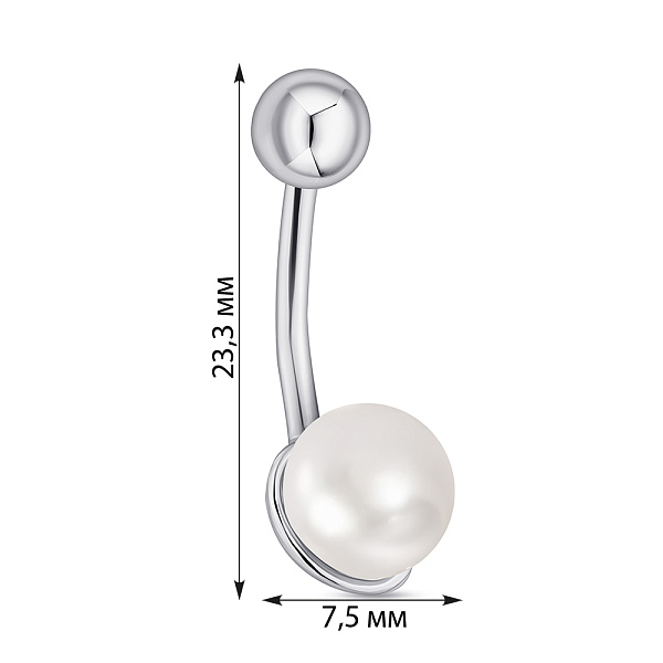 Срібна сережка-пірсинг для пупка з перлиною (арт. 7512/025жб) – зображення 2