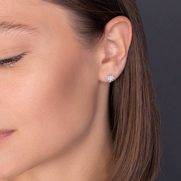 Серьги-пусеты из белого золота Звезды с бриллиантами  (арт. Т011529010б) – изображение 4