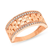 Фото Широкое кольцо из красного золота с фианитами (арт. 155240)