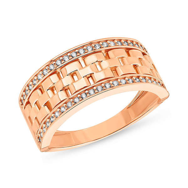 Широкое кольцо из красного золота с фианитами (арт. 155240) – изображение 1