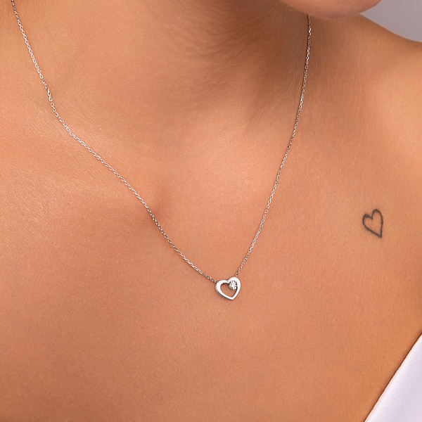 Колье Сердце  из белого золота с бриллиантом (арт. Ц011293б) – изображение 2