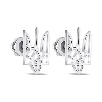 Фото Серебряные серьги-пусеты Герб Украины-Трезубец (арт. 7518/1030сю)