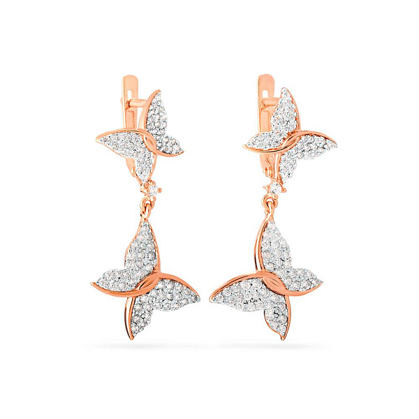 Золоті сережки підвіски «Метелики» з фіанітами (арт. 110150) – зображення 1