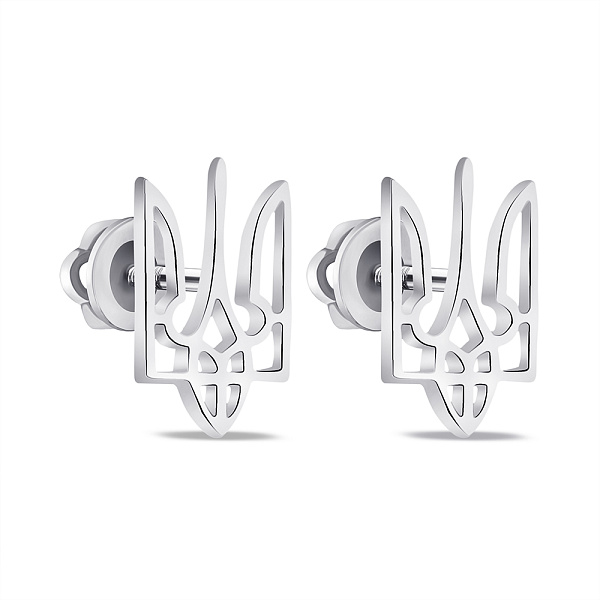 Серебряные серьги-пусеты Герб Украины-Трезубец (арт. 7518/1030сю) – изображение 1