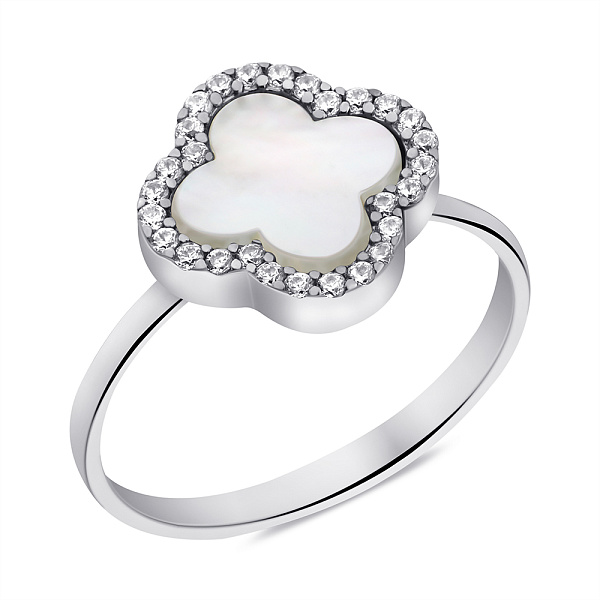 Серебряное кольцо с перламутром и фианитами (арт. 7501/653/10пкп) – изображение 1