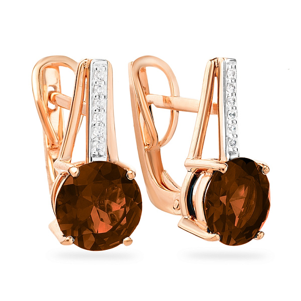 Золотые сережки с коньячным кварцем и фианитами (арт. 110394Пкр) – изображение 1