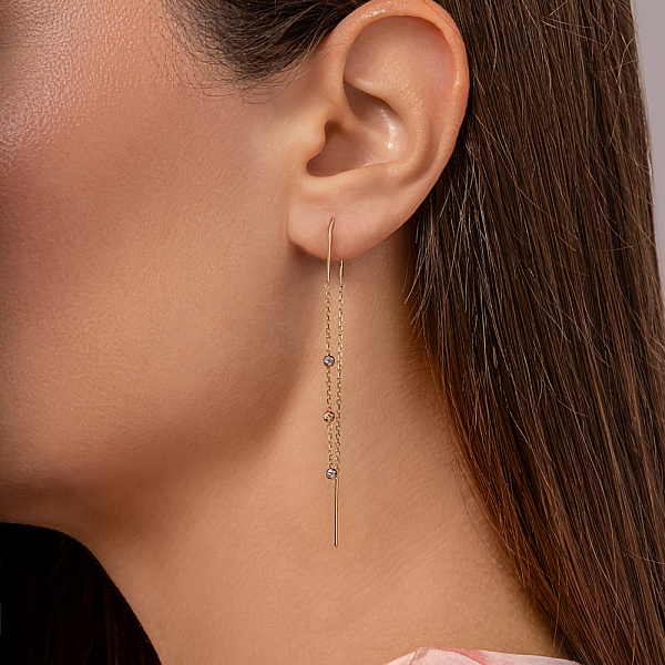 Сережки-протяжки з жовтого і білого золота (арт. 110720жб) – зображення 3