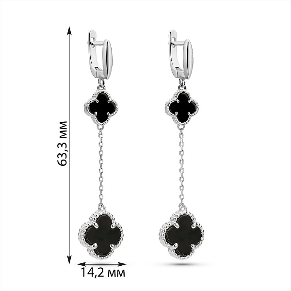 Серебряные серьги Клевер с ониксом (арт. 7502/2098904о) – изображение 2