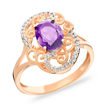 Золотое кольцо с аметистом и фианитами (арт. 140668Па)