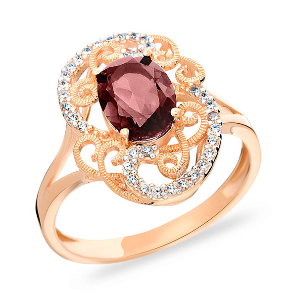 Золота каблучка з рожевим кварцом (арт. 140668ПрГ) – зображення 1