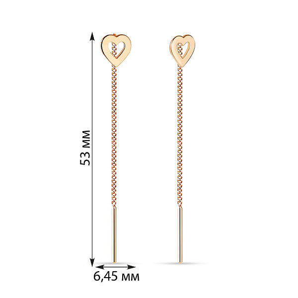 Серьги-цепочки «Сердечки» из красного золота (арт. 105065) – изображение 2