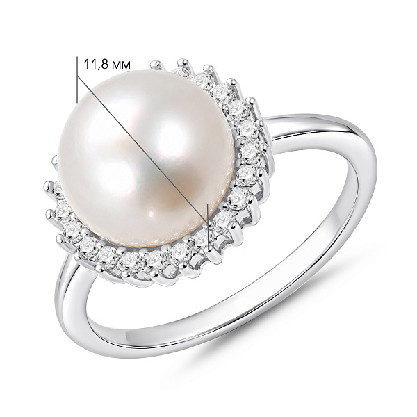 Серебряное кольцо с жемчужиной и фианитами (арт. 7501/8800жб) – изображение 2