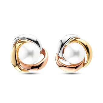 Сережки з комбінованого золота з перлами (арт. 105558кжбпрлб)