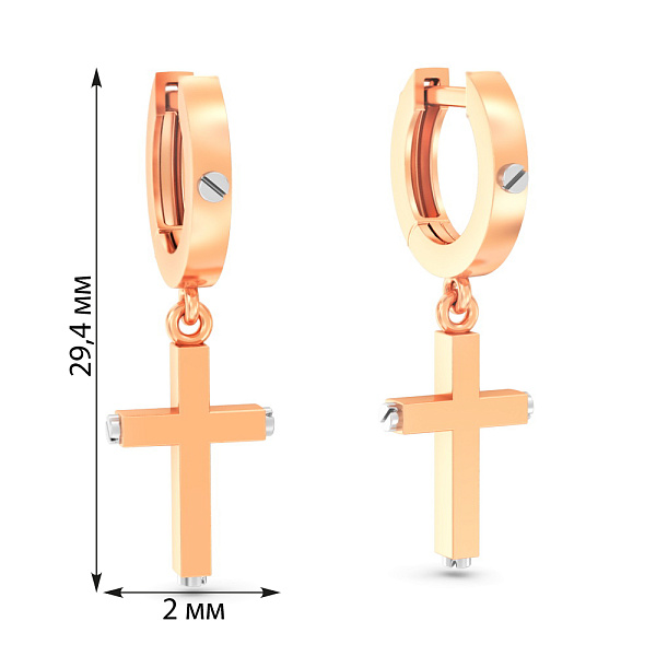 Золотые серьги с крестиками (арт. 1101098) – изображение 5