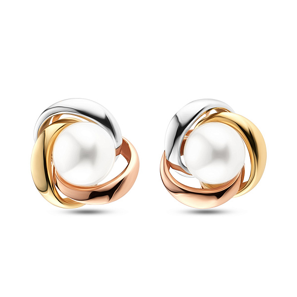 Сережки з комбінованого золота з перлами (арт. 105558кжбпрлб) – зображення 1