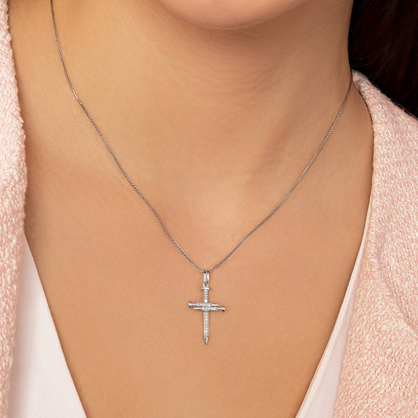 Хрестик з білого золота з діамантами (арт. 3111637202) – зображення 2
