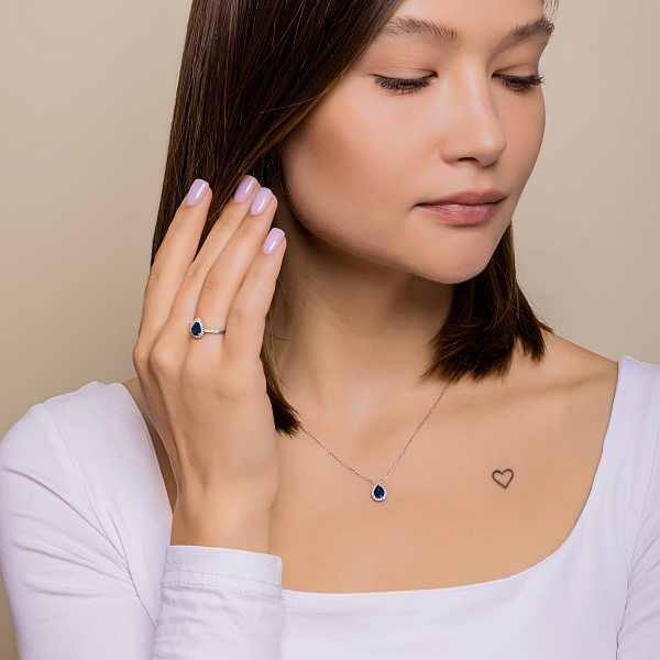 Золотое кольцо с сапфиром и бриллиантами (арт. К341619015бс) – изображение 6