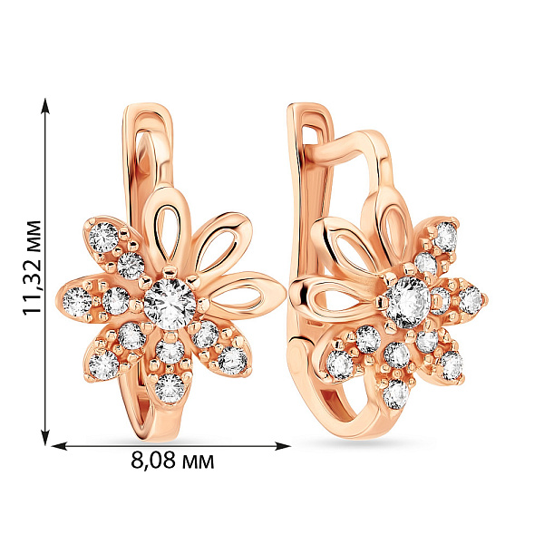 Детские сережки из золота «Цветы» с фианитами (арт. 107901) – изображение 2