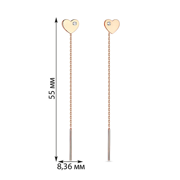 Золотые серьги-цепочки «Сердце» (арт. 110828) – изображение 2